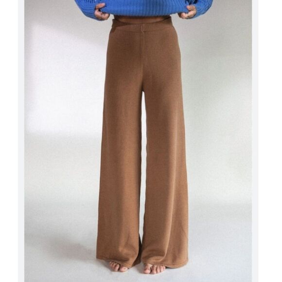Pants - Raised By Water Wide Leg Mustard Brown Knit Palazzo Pants Small High Waist
